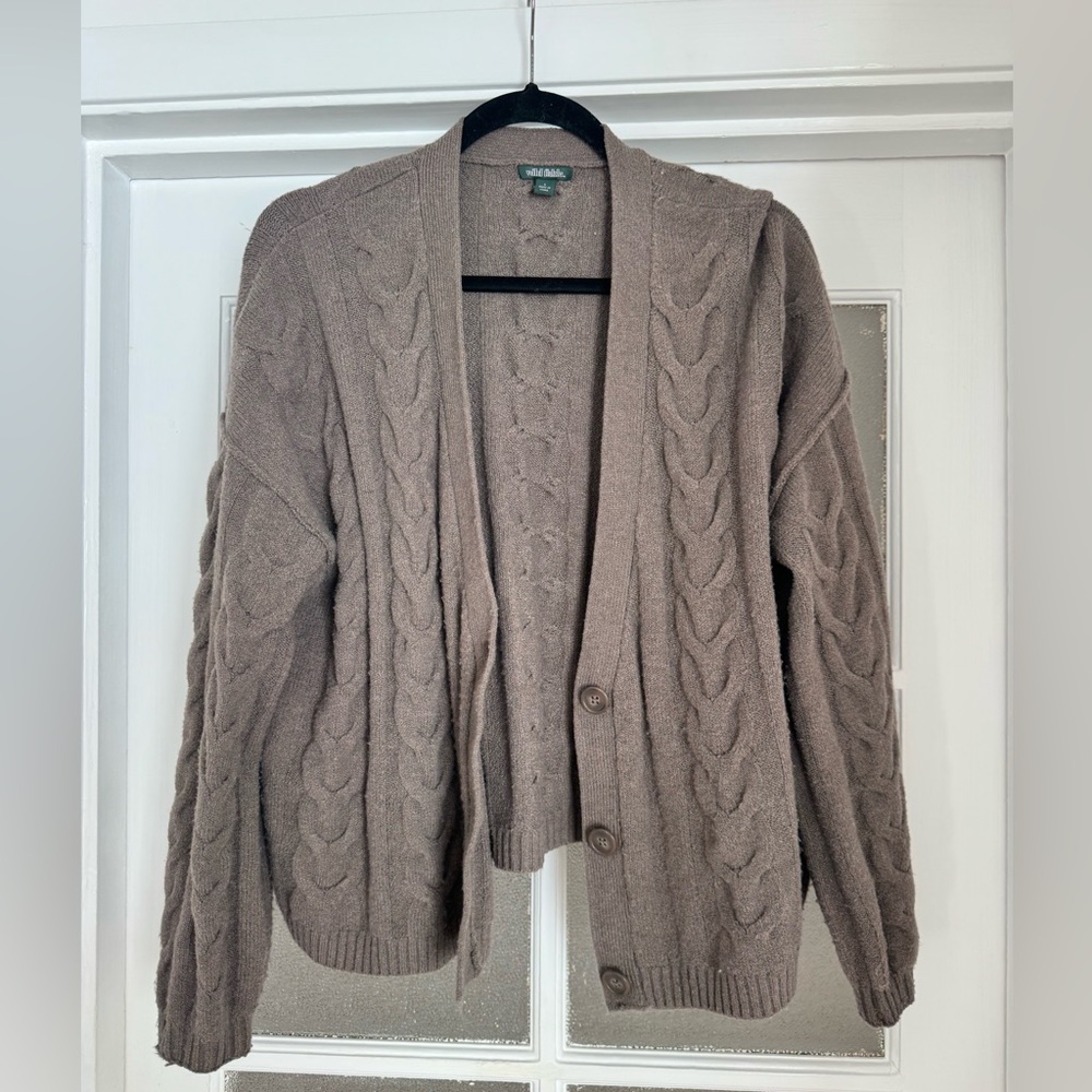 wild fable Brown Cable-Knit Button Cardigan